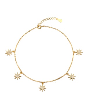White CZ star charm adjustable anklet Gold Plate