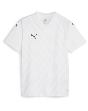 Boys Puma Teamglory Jersey Jr T-Shirt Unisex Kids in Wht-Blk-FthrGry