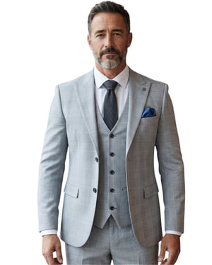 Men's Blue Check 3 Piece Suit Tailored Fit Formal Suit