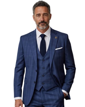 Herenpak in blauw Prince of Wales-ruitpatroon, driedelig, op maat gemaakt - IM31