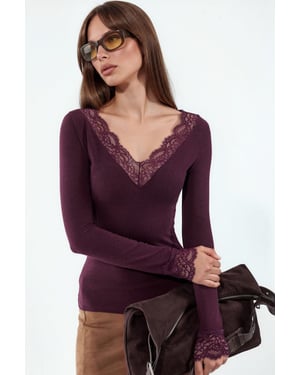 Women's Long-Sleeve Lace V-Neck Top
