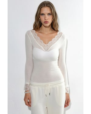 Women's Long-Sleeve Lace V-Neck Top