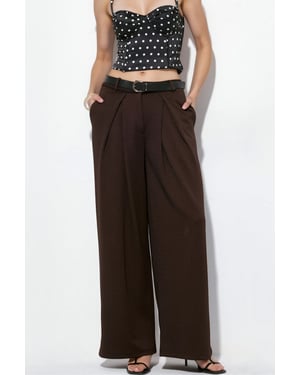 Hoge taille wijde crepe broek met riem