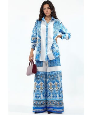 Geometric Shirt And Wide-Leg Trouser Set