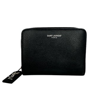 Saint Laurent Rive Gauche Zip Around Compact Wallet in Black Leather