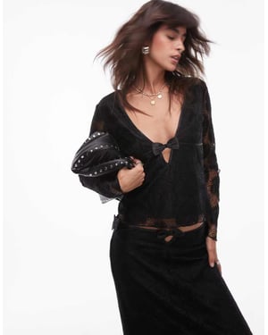 Resume v neck long sleeve lace top with bow detail co-ord