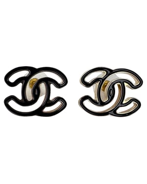 Chanel CC Enamel Stud Earrings in Black Resin