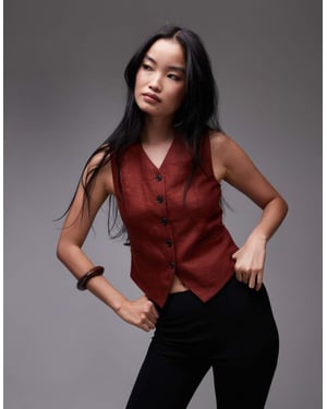& Other Stories fitted linen waistcoat in rust red