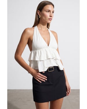 Halterneck Poplin Blouse With Ruffle Detail