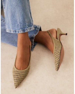 ASOS DESIGN Stjärnig vävdetalj midjehög klackskor i olivgrönt