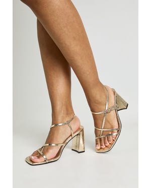 Metallic Snake Print Block Heel Strappy Heels