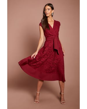 Belted Lace Midi Dress