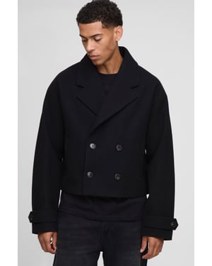 Double Breasted Cropped Melton Overcoat