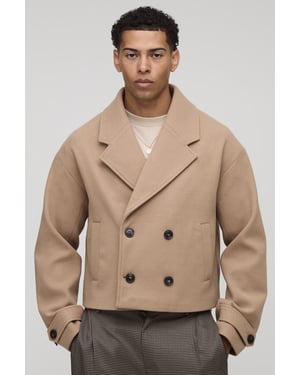 Double Breasted Cropped Melton Overcoat