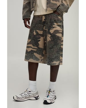 Camo Washed Relaxed Fit Rhinestone Co-Ord Jorts