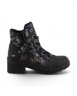 Mustang dames zwarte bloemen veteraars winterenkellaarzen - M0092001