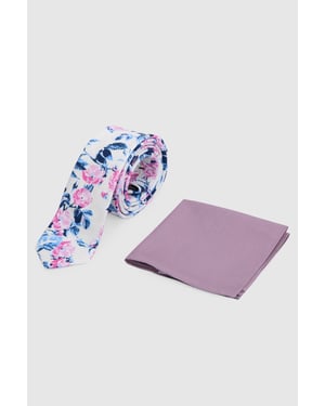 Cotton Floral Tie and Pink Pocket Square