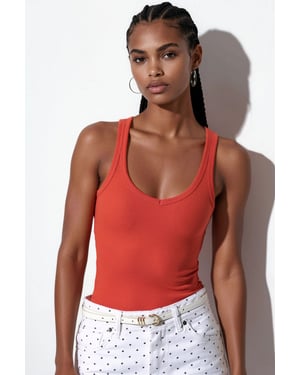 V-hals Geribbelde Tanktop