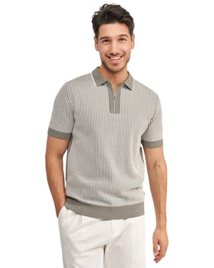 Poloshirt Blue Industry geprint met rits korte mouw groen
