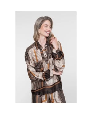 Geisha 63570-70 775 blouse satin aop brown/sand