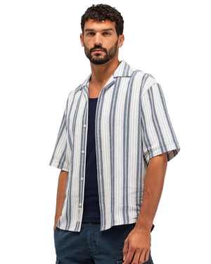 Doorknoop polo Butcher of Blue blauw wit gestreept deel van set