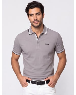 Polo Boss Green Paddy grijs poloshirt zwart logo