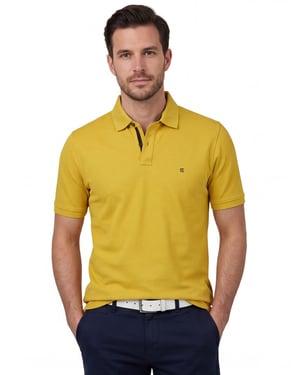 Casa Moda polo wijde fit geel met zwarte knopen