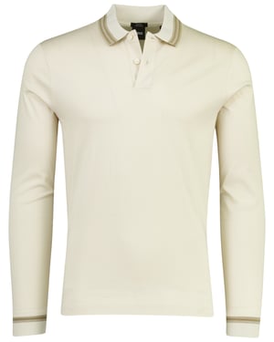 Creme lange mouw poloshirt 2-knoops Boss Black Slim Fit