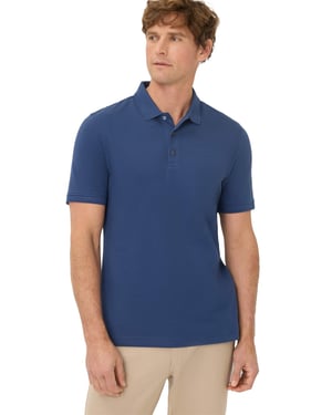 blauwe poloshirt Brax korte mouw 3 knopen normale fit