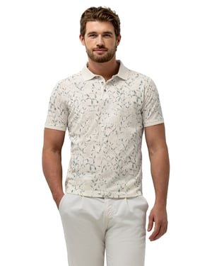 Poloshirt State of Art crème print plantjes pique normale fit