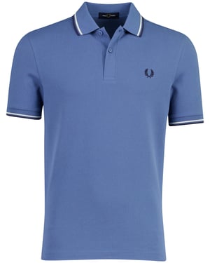Blauw poloshirt Fred Perry omlijnde mouwen 2-knoops katoen pique