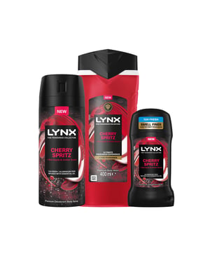 Lynx Fine Fragrance Cherry Spritz Gift Set for Men, Body Spray, Stick and Wash