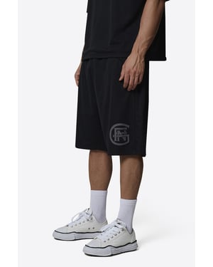 Black Monogram  Double Layered Mesh Jersey Shorts