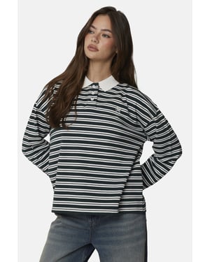 Green Striped Monogram Long Sleeve Polo