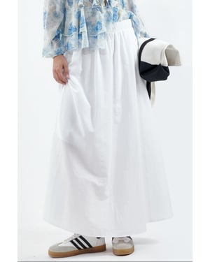 Elastic Waist Midi Skirt with Pockets