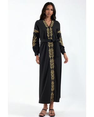 Geborduurde V-hals Maxi-jurk