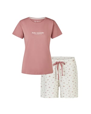 By Louise Dames korte pyjama set shortama oudroze/wit gebloemd