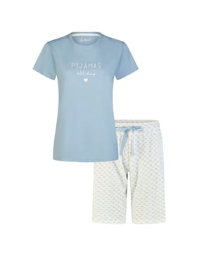 By Louise Dames shortama korte pyjama set blauw/wit gebloemd