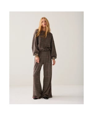 Summum 4s3020-30794 120 wide leg trouser check jacquard multicolour