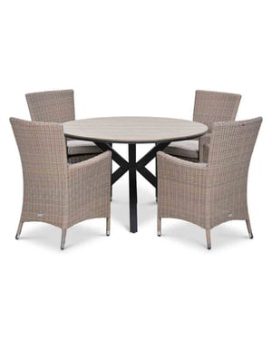Garden Impressions Costa/edison tuinset 4 pers ronde tafel met wicker stoelen