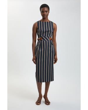 Petite Stripe Side Tab Pencil Midi Dress