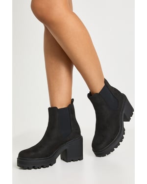 Faux Suede Chunky Block Heel Chelsea Boots
