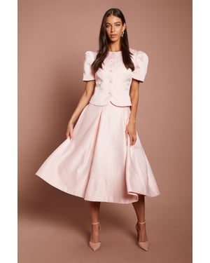 Satin Pleat Front Midi Full Skirt
