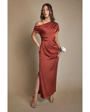 Satin Ruched Detail Off The Shoulder Maxi Bridesmaid Dress