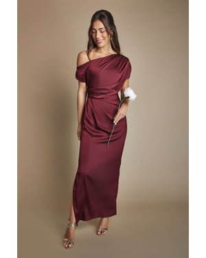 Satin Ruched Detail Off The Shoulder Maxi Bridesmaid Dress