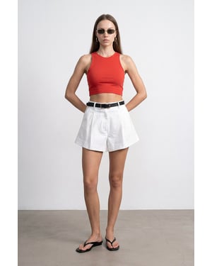 High-Waist Pleated Wide-Leg Shorts