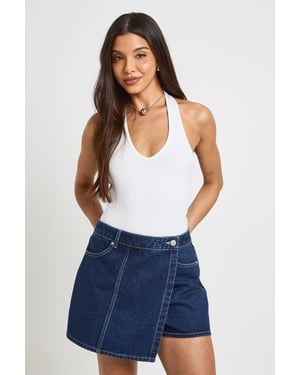 Wrap Front Denim Skort