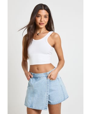 Wrap Front Denim Skort