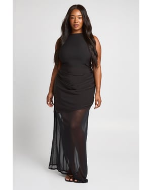 Plus Sheer Panel Draped Maxi Skirt