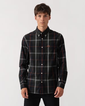 Regular Fit Long Sleeve Logo Detail Shirt in Black